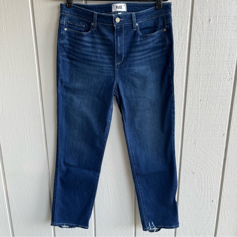 Paige Jacqueline Straight Leg Stretch Jeans Zinna Medium Wash Torn Back Size 32